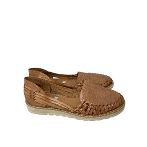 Los 2 Carnales Flats Women's Size 8 Tooled Leather Sunflower Handmade Mexico